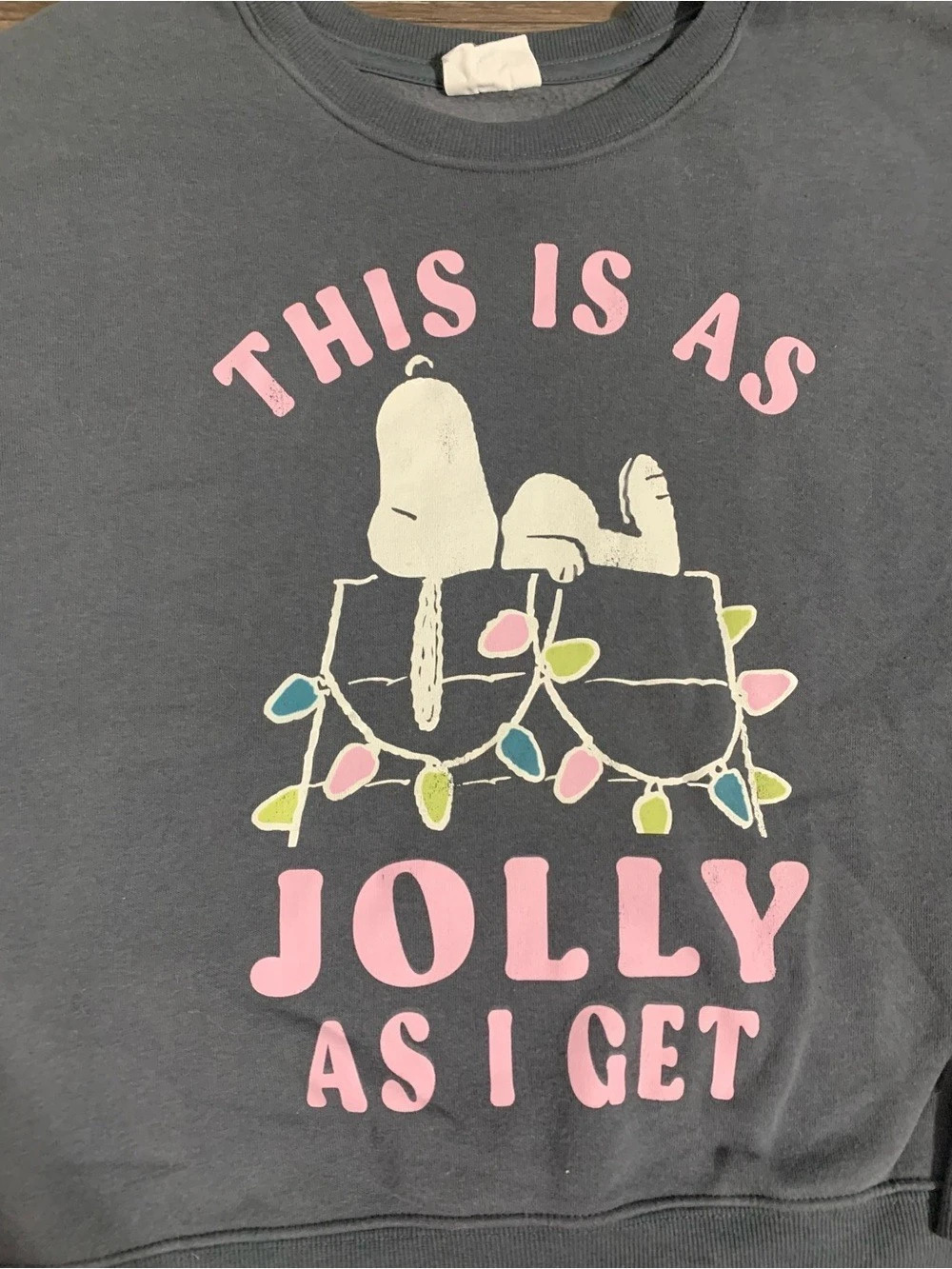 Peanuts Snoopy This Is As Jolly As I Get Christmas Sweatshirt Gray - Picture 2 of 5